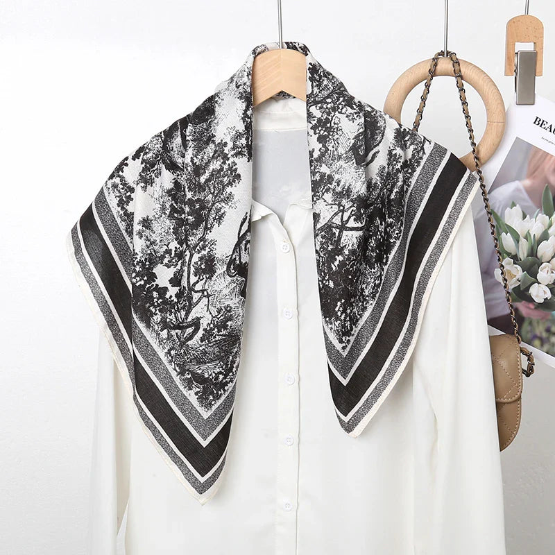 Fashion Brand Design Square Scarf For Women Print Velvet Silk Scarf Headband Neck Scarf Muslim Hijab Headscarf Wraps 65*65cm