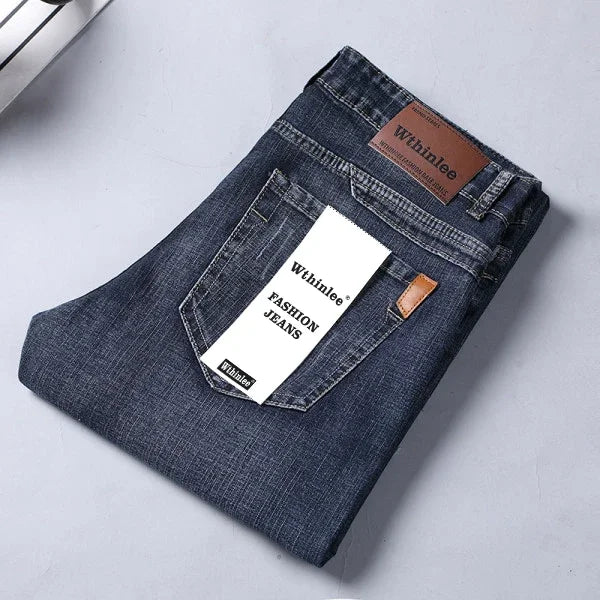 2024  Straight Regular Blue Stretch Denim Trousers Spring Autumn Men Classic Jeans Business Fashion Men's Smart Jeans