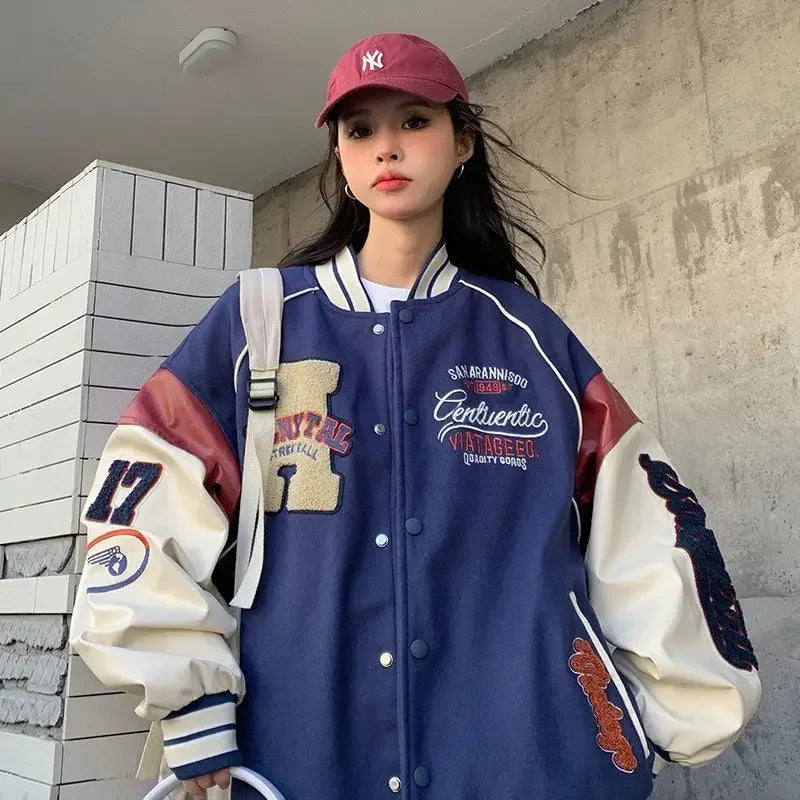 American Style Spliced Baseball Jacket Cotton Jacket Women's Autumn Winter Retro Men's Spring Summer New Couple's Outerwear