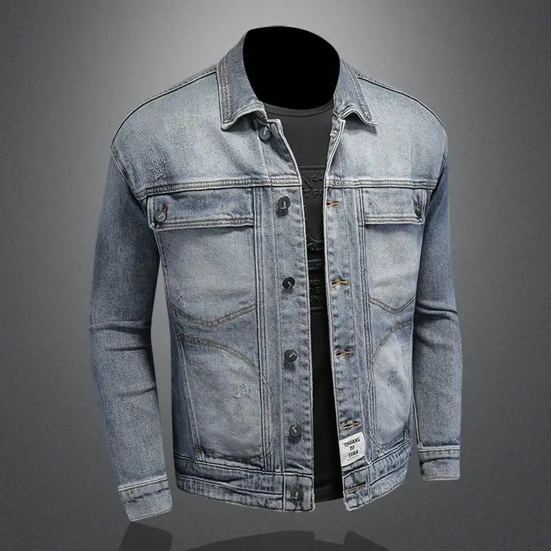 Men's retro classic denim jacket loose casual versatile lapel jacket high street fashion motorcycle riding clothes mens jacket