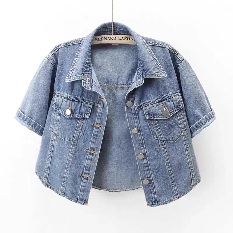 2025 Spring Women Floral Embroidery Short Denim Jacket Elegant Single Breasted Slim Jeans Coat Basic Jacket Outerwear
