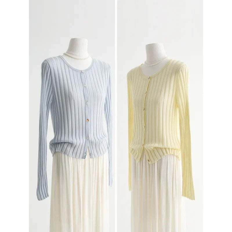 Summer Macaron Candy Color Lyocell Sweater Thin Long Sleeve Sunscreen Shirt Air Conditioning Shirt Outer Wear