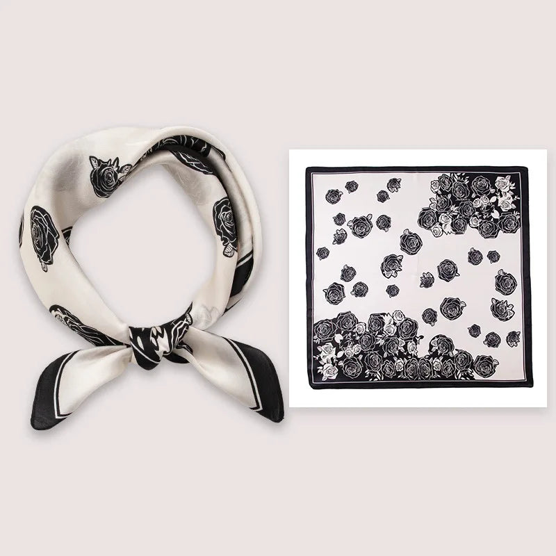 53Cm spring and summer new temperament women's 100% mulberry silk printed silk scarf fashion versatile high-end scarf shawl