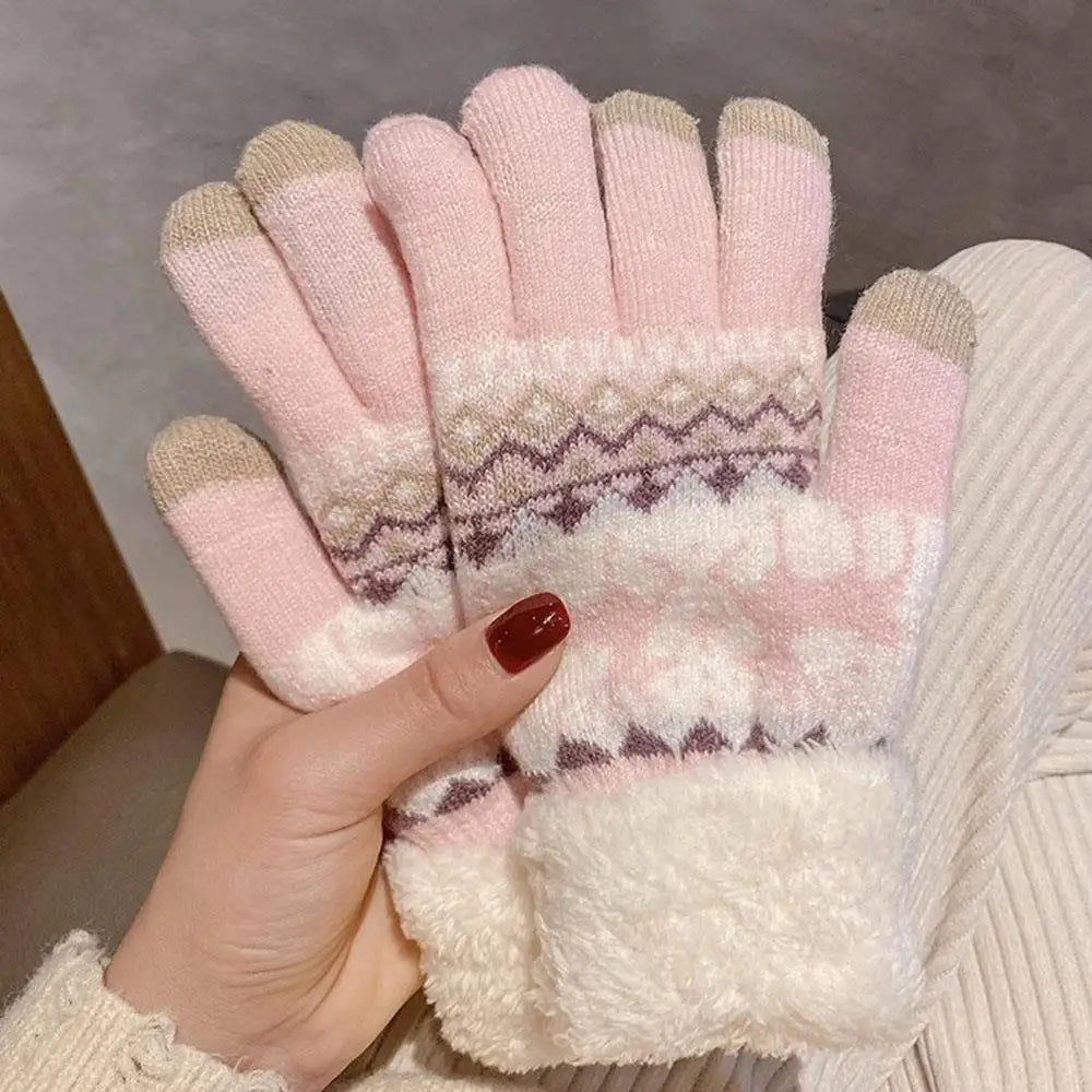 2024 New Elks Jacquard Gloves Touch Screen Knitted Gloves Winter Thick Keep Warm Gloves Christmas Mittens Full Finger Gloves