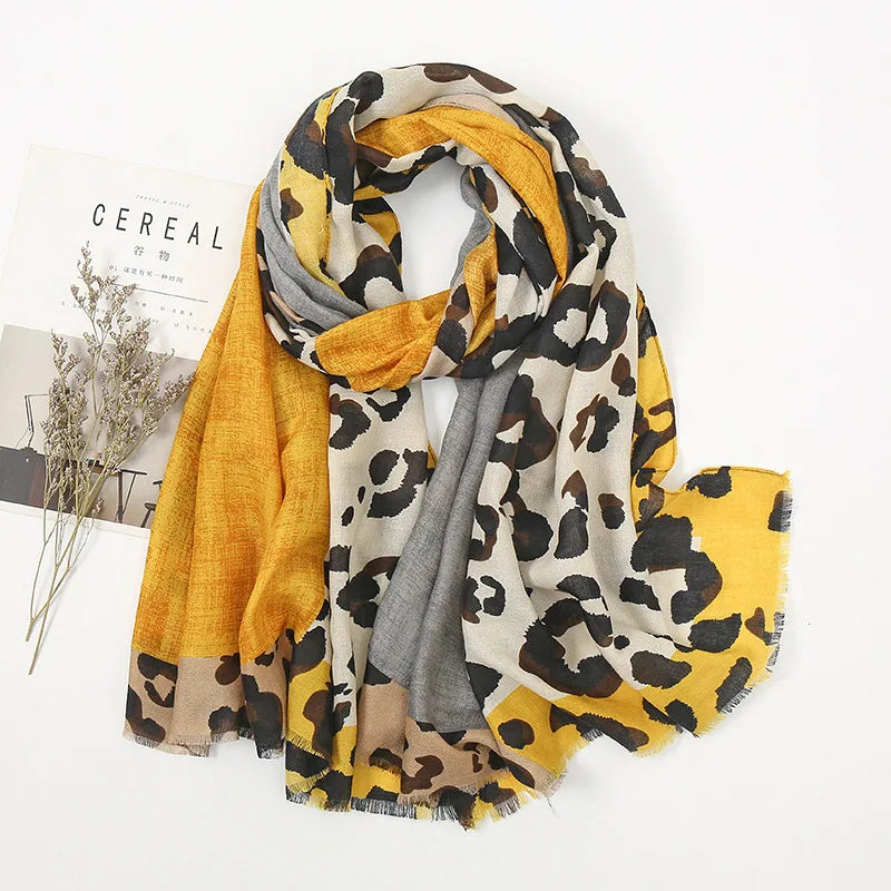 Spring Designer Unique Luxury Brown Ladies Wild Leopard Scarf Female Long Scarf Shawl Thin Brown Fashionable Scarf Long Shawl
