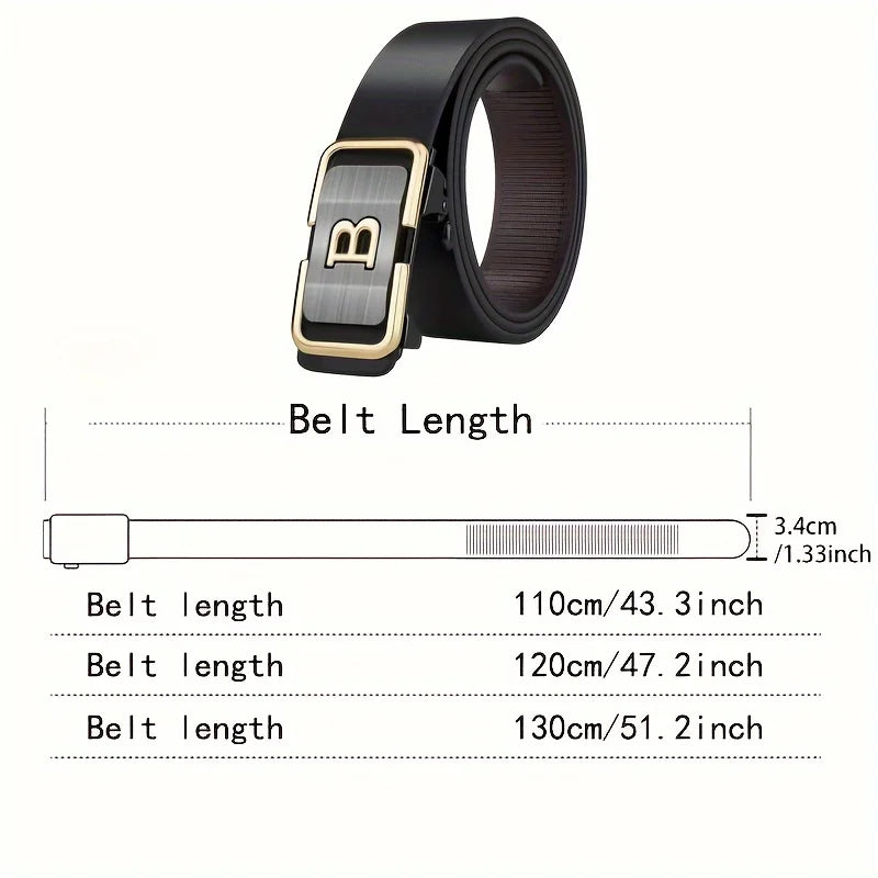 Men's Toothless Automatic Buckle New Fashion Belt with Letter Button Business Fashion High Quality Belt Festival Gift Selection
