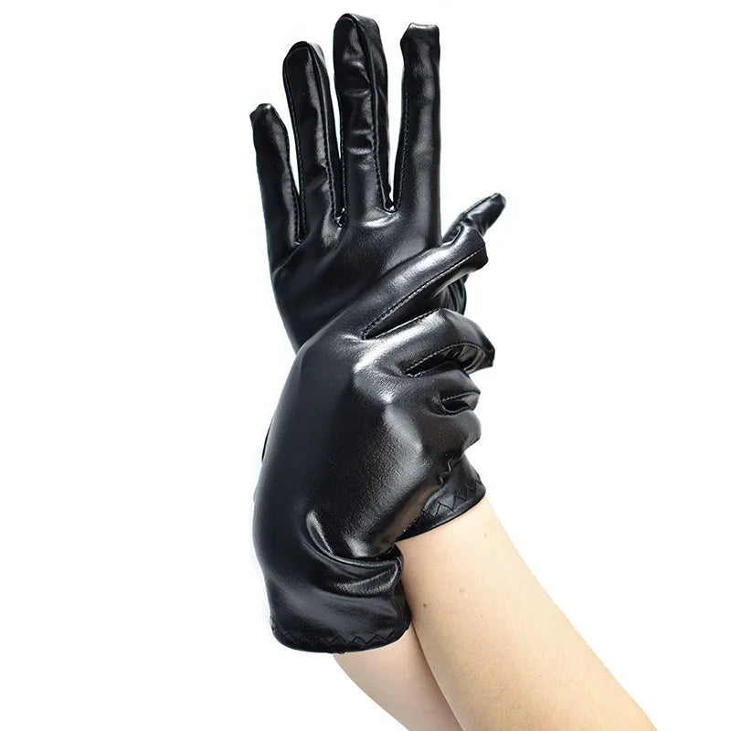 Unisex Gloves Sexy Etiquette Gloves Fake Leather Metallic Gloves Evening Party Performance Mittens Patent Leather Silver Gold