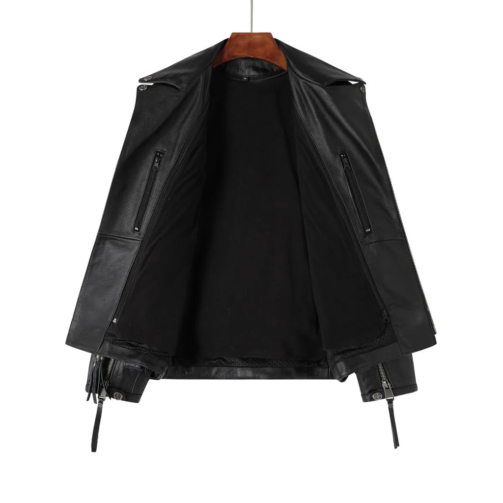 Copersian Men's Natural Leather Motorcycle Jacket Top Layer Causal Vintage Retro Moto Suit Leather Coat  Dropshipping