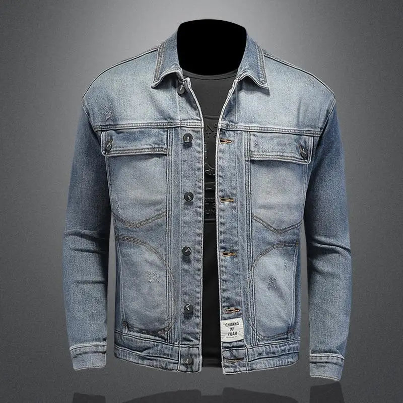 Men's retro classic denim jacket loose casual versatile lapel jacket high street fashion motorcycle riding clothes mens jacket