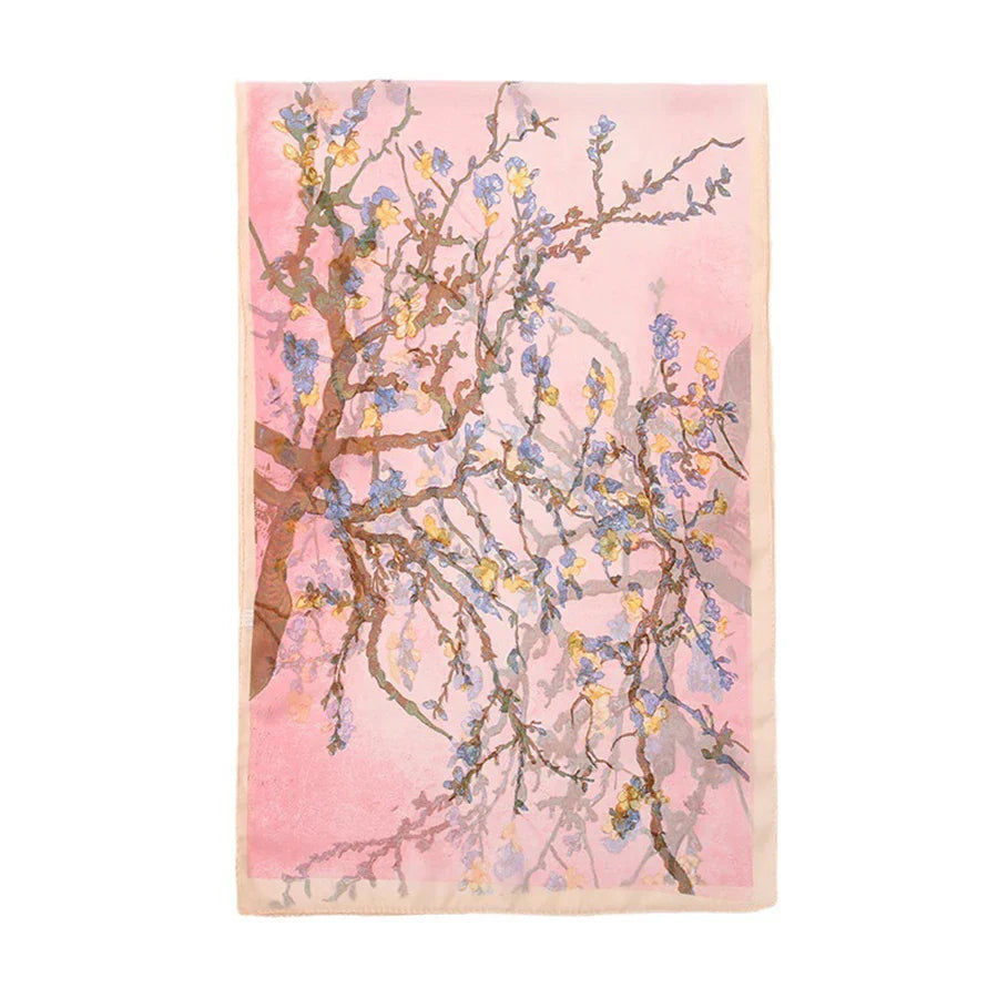 Plum Blossom Pattern Simulation Silk Scarf Women's Chiffon Scarf Long Gauze Scarf Sunscreen Shoulder Bag Headscarf