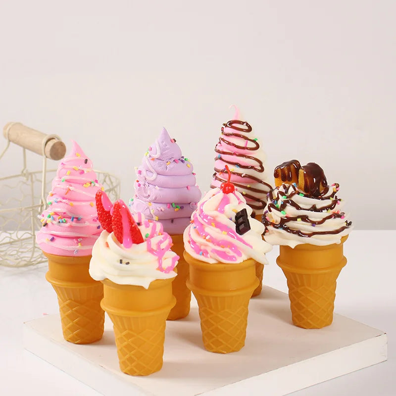 Simulated Ice Cream Realistic Artificial Fruit Cream Ice Cream Cone Model Fake Dessert Food Ice Cream Shop Ornaments Photo Props