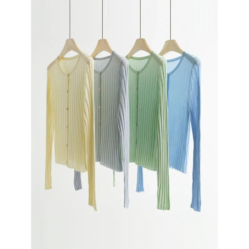 Summer Macaron Candy Color Lyocell Sweater Thin Long Sleeve Sunscreen Shirt Air Conditioning Shirt Outer Wear