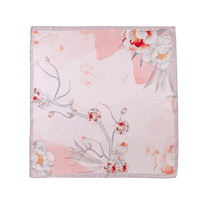 53Cm spring and summer new temperament women's 100% mulberry silk printed silk scarf fashion versatile high-end scarf shawl