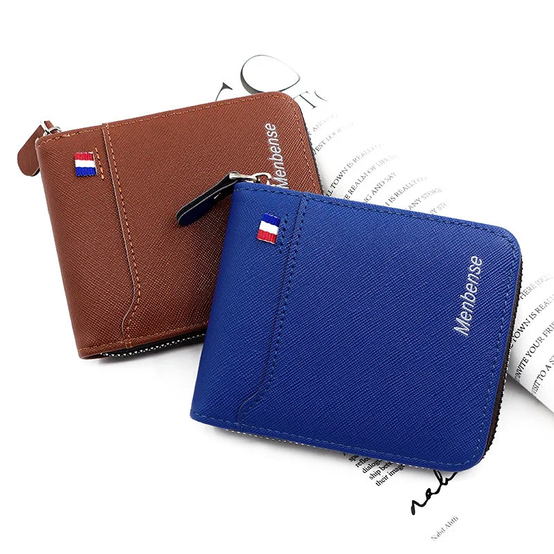 New Men's Wallet Short Korean Style Men's Zipper Bag Coin Pocket Card Holder Party Bag for Man Credit Card Holder Rfid Wallet