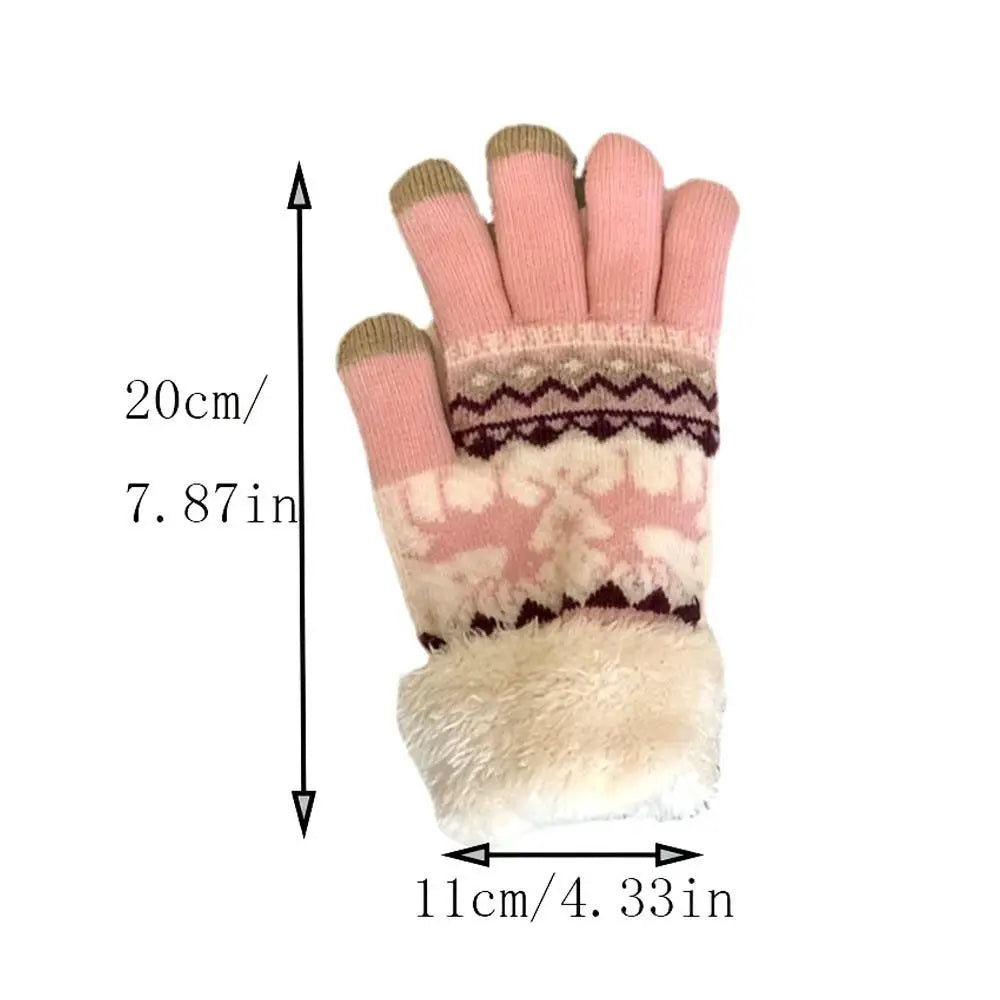 2024 New Elks Jacquard Gloves Touch Screen Knitted Gloves Winter Thick Keep Warm Gloves Christmas Mittens Full Finger Gloves