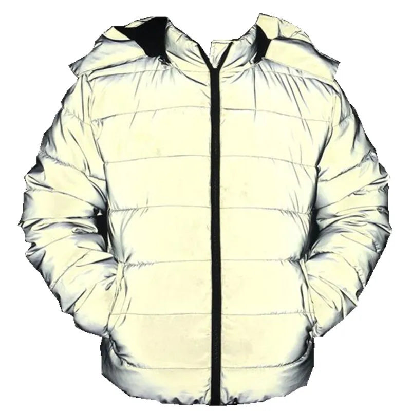 2024 fall and winter reflective jacket men's women's cotton padded reflective jacket Y2K fashion thickened warm down cotton coat