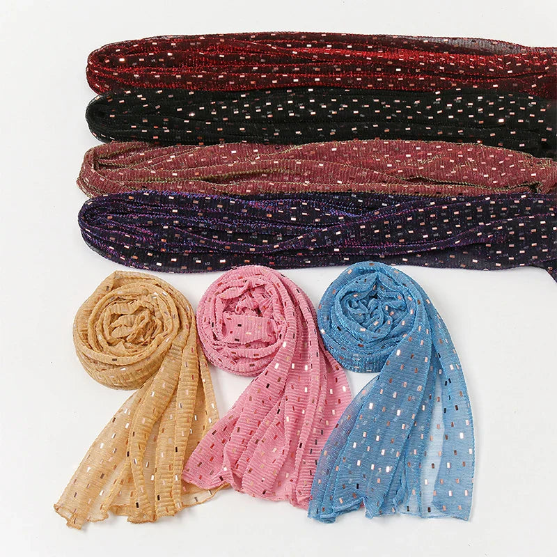 Fashion Muslim Sequin Fabric Designer Scarf Women Scarf Soft Thin Pashmina Shawls Headband Lady Wraps Hijab Stoles Scarves