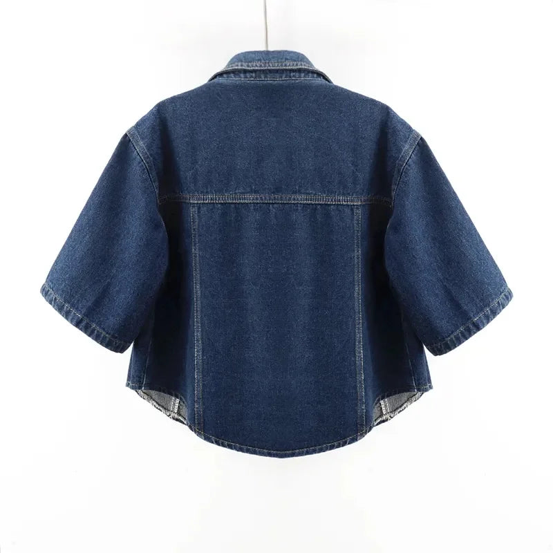 2025 Spring Women Floral Embroidery Short Denim Jacket Elegant Single Breasted Slim Jeans Coat Basic Jacket Outerwear