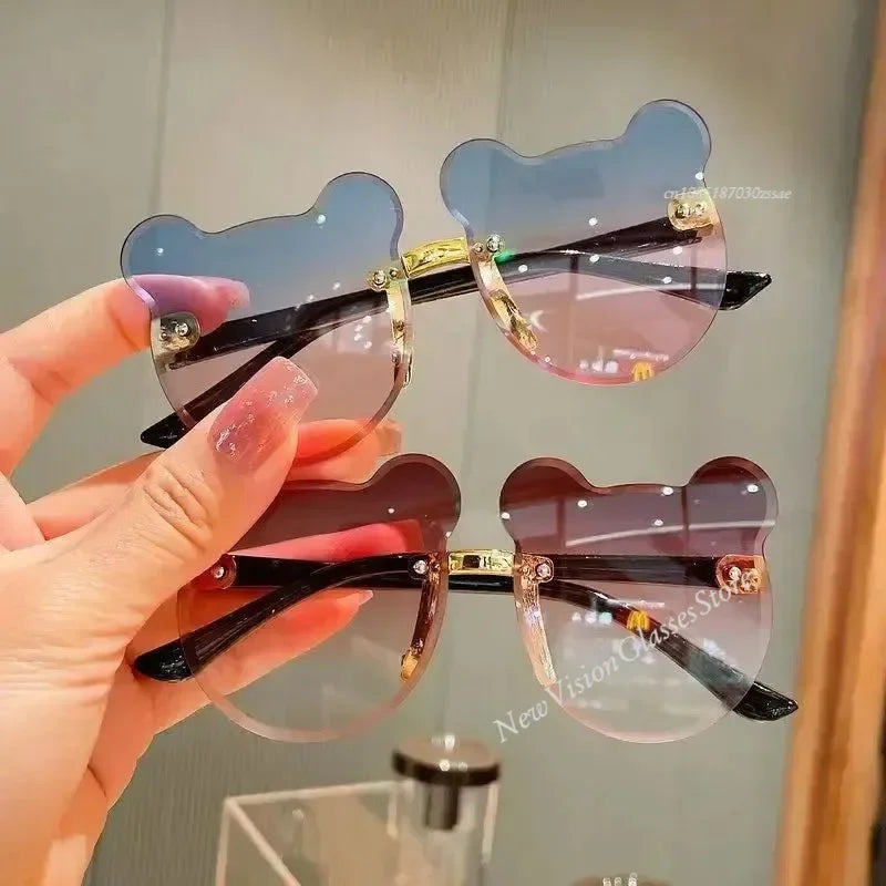 New Kids Sunglassess Cartoon Bear Sunglasses for Boy Girl Children Rimless Sunglasses UV400 Outdoor Travel Skiing Sunglassess