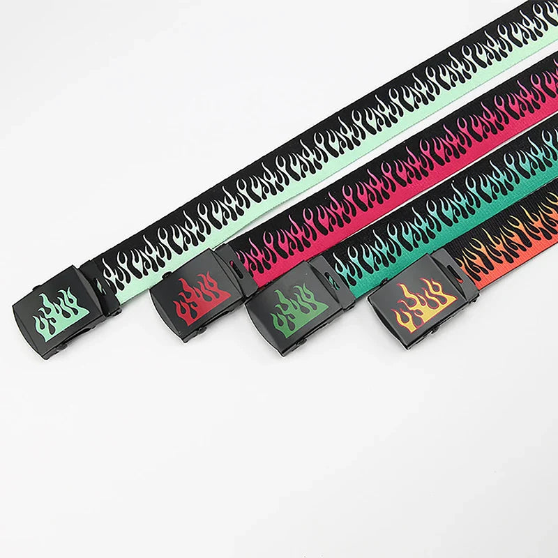 Hip Hop Fashion Men's Canvas Belt Personalized Casual Flame Belt Designer Belts For Women Cowboy Strap Punk