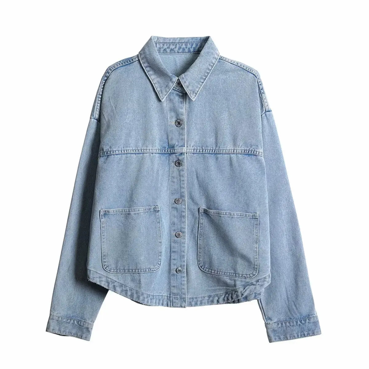 2024 ZAR4 Summer New Women's Loose Casual Lapel Long sleeved Patch Bag Decoration denim jacket jacket