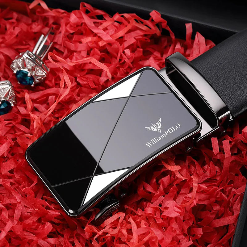 Men's cowhide automatic buckle belt, fashionable casual pants belt, versatile business automatic buckle belt