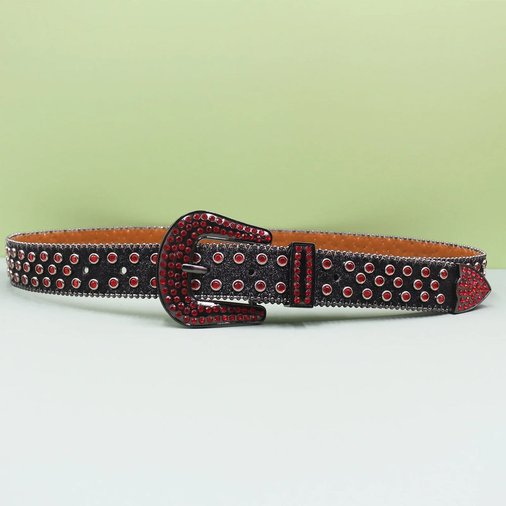 Men's Jeans Rhinestone Large Size Belt Women's Belt Western Denim Shiny Rivet Design Leather HipHop Punk Rock Y2K Style Belt