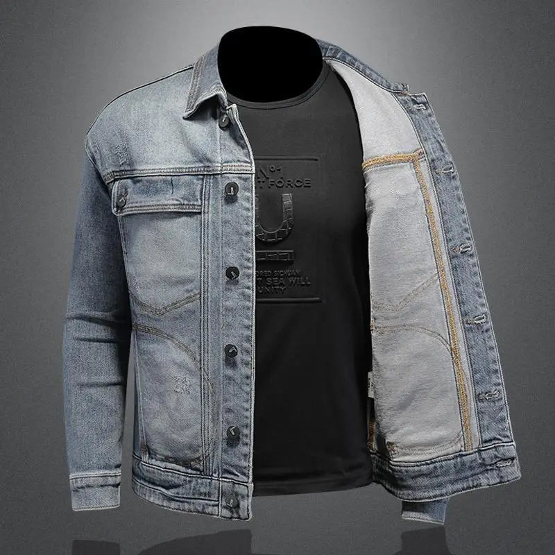 Men's retro classic denim jacket loose casual versatile lapel jacket high street fashion motorcycle riding clothes mens jacket