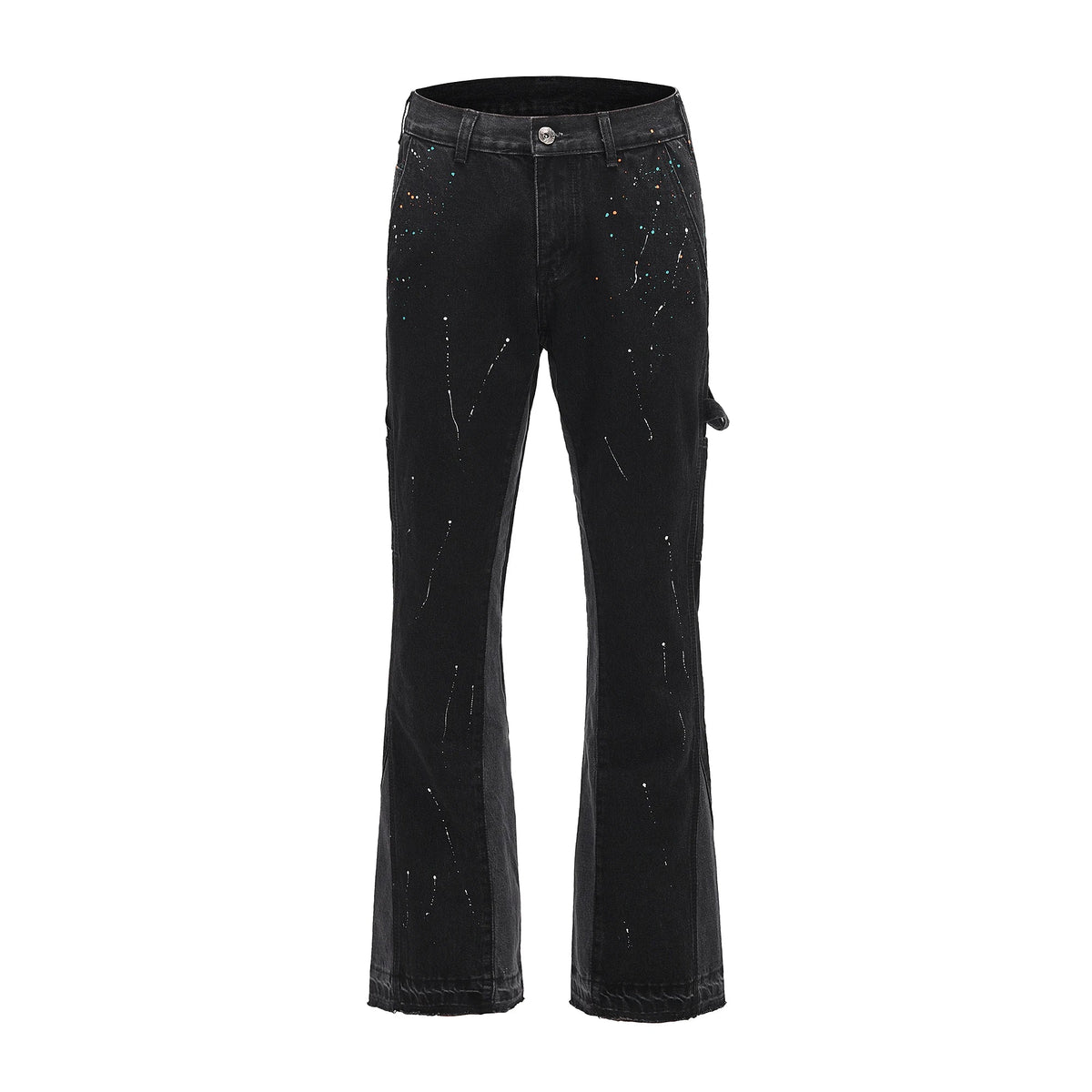 Men's Vintage Streetwear Flared Jeans Pants Hip Hop Wide Leg Jean Overalls Fashionable Retro Patchwork Ink Splashing
