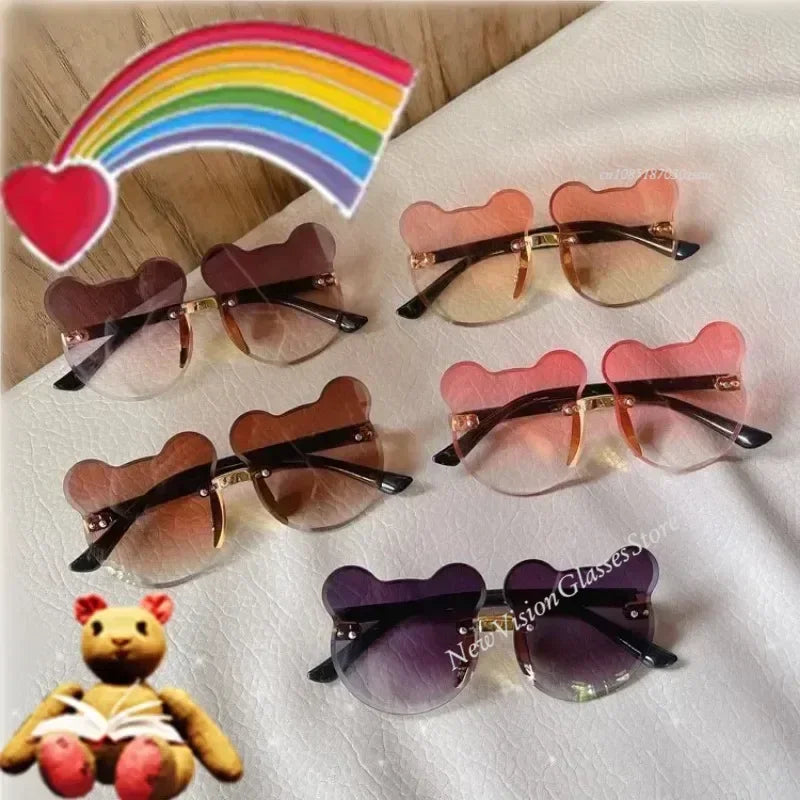 New Kids Sunglassess Cartoon Bear Sunglasses for Boy Girl Children Rimless Sunglasses UV400 Outdoor Travel Skiing Sunglassess