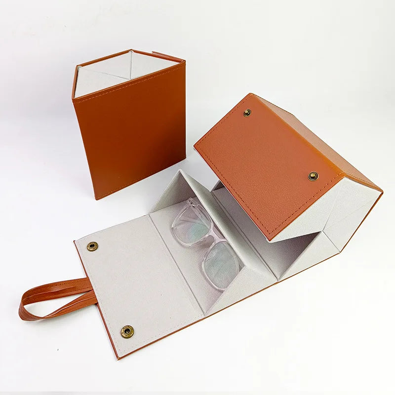 New Leather Multi-Grid Eyeglass Case - Foldable, Large Capacity for Sunglasses, Portable Eyewear Storage Box Glasses Case