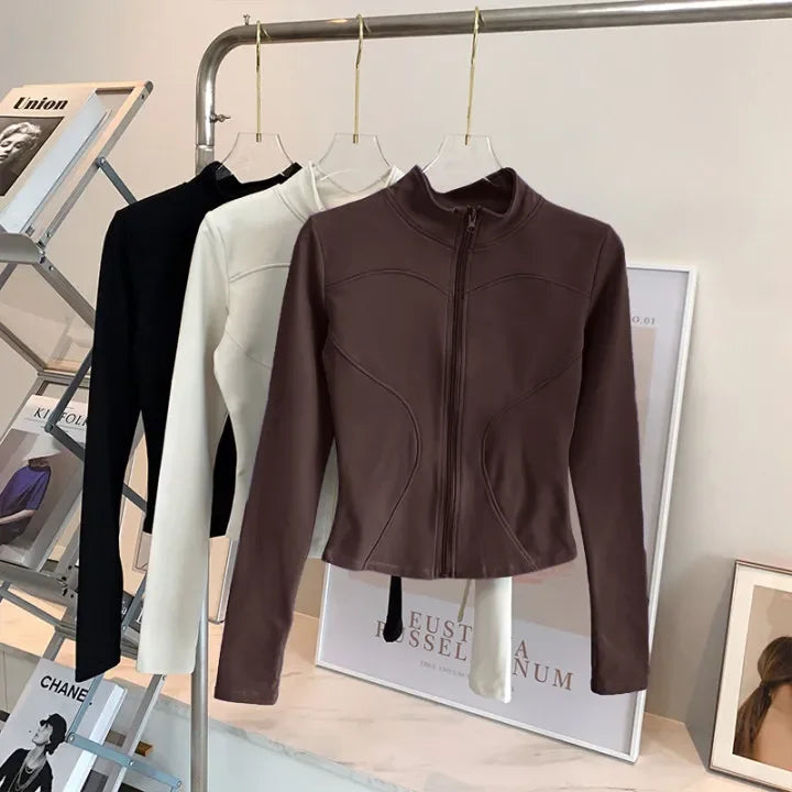 Peeli Long Sleeve Sports Jacket Women Zip Fitness Yoga Shirt Winter Warm Gym Top Activewear Running Coats Workout Clothes Woman