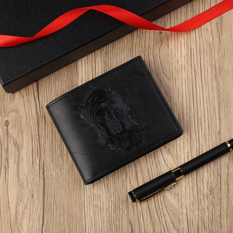 Manufacturer's new retro small wallet with embossed skull head short men's wallet portable fashionable cheap cash handbag