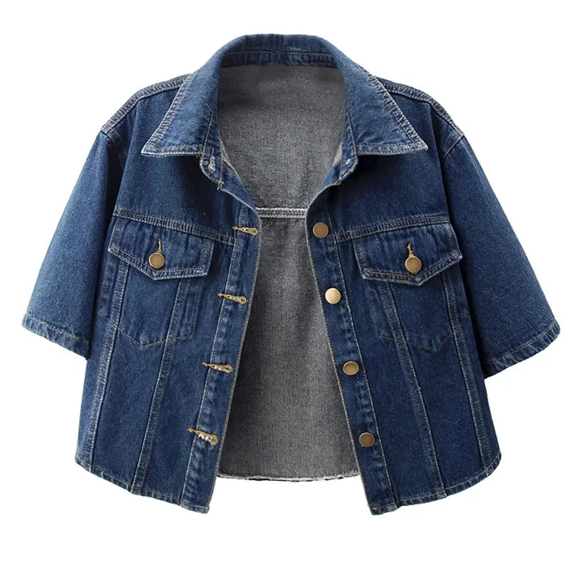 2025 Spring Women Floral Embroidery Short Denim Jacket Elegant Single Breasted Slim Jeans Coat Basic Jacket Outerwear