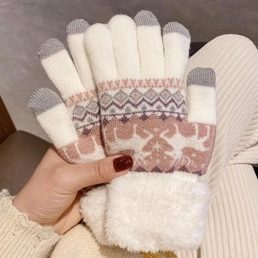 2024 New Elks Jacquard Gloves Touch Screen Knitted Gloves Winter Thick Keep Warm Gloves Christmas Mittens Full Finger Gloves