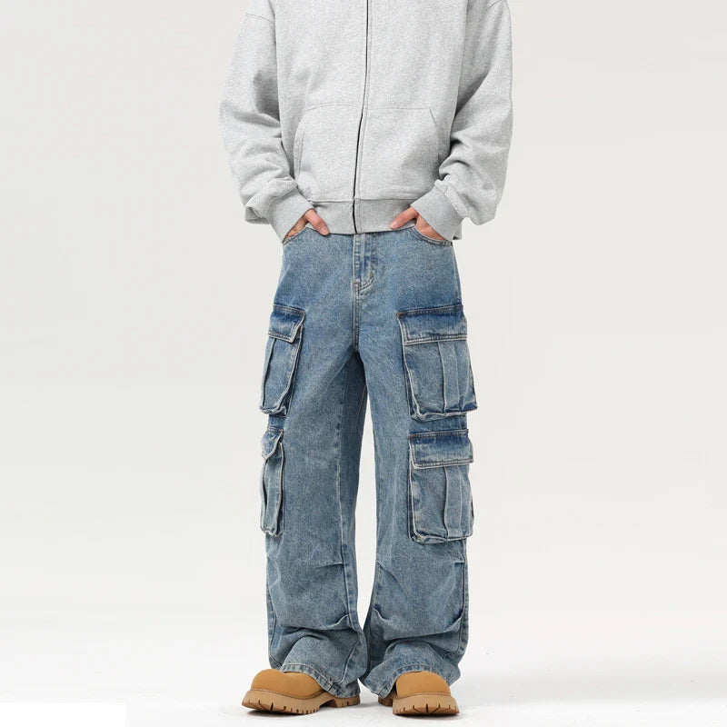 Autumn Men's Baggy Jeans Blue Wide Legs Denim Pants Oversize Cargo Korean Fashion Male Clothes Streetwear Trousers Sweatpants