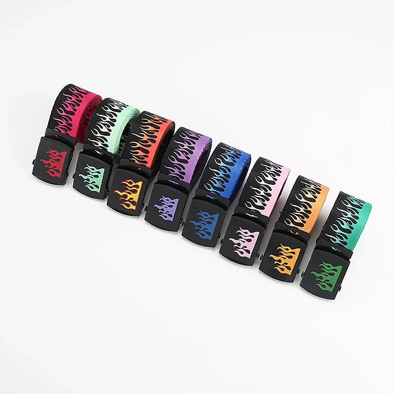 Hip Hop Fashion Men's Canvas Belt Personalized Casual Flame Belt Designer Belts For Women Cowboy Strap Punk