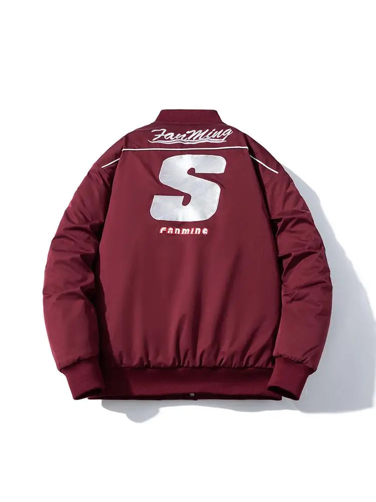 Autumn Winter Varsity Jacket Men Letter Embroidery Motorcycle Jacket Women Fashion Hooded Parkas American Baseball Coat Button