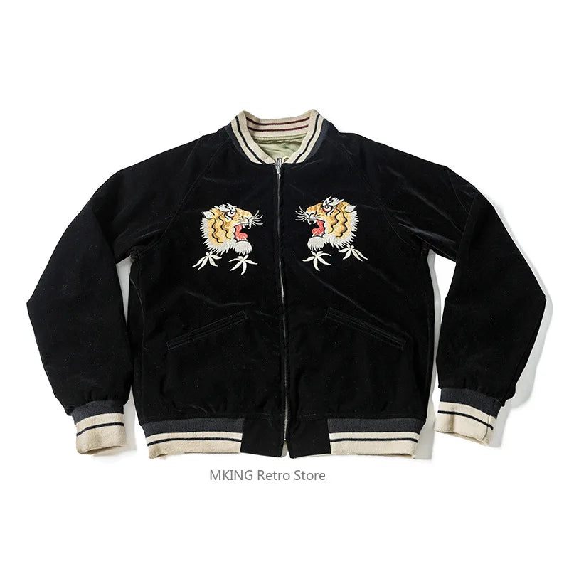 Non Stock Men's Yokosuka Baseball Jacket Dragon Tiger Falcon Embroidered Short Jacket