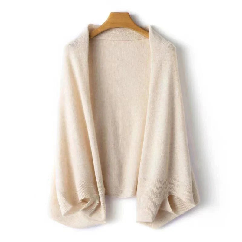 100%Wool Women's Knitted Shawl Scarf Soft Warm Knitwear Cardigan Cloak Wraps Shoulder Neck Protect Pashmina Scarves Dual Use
