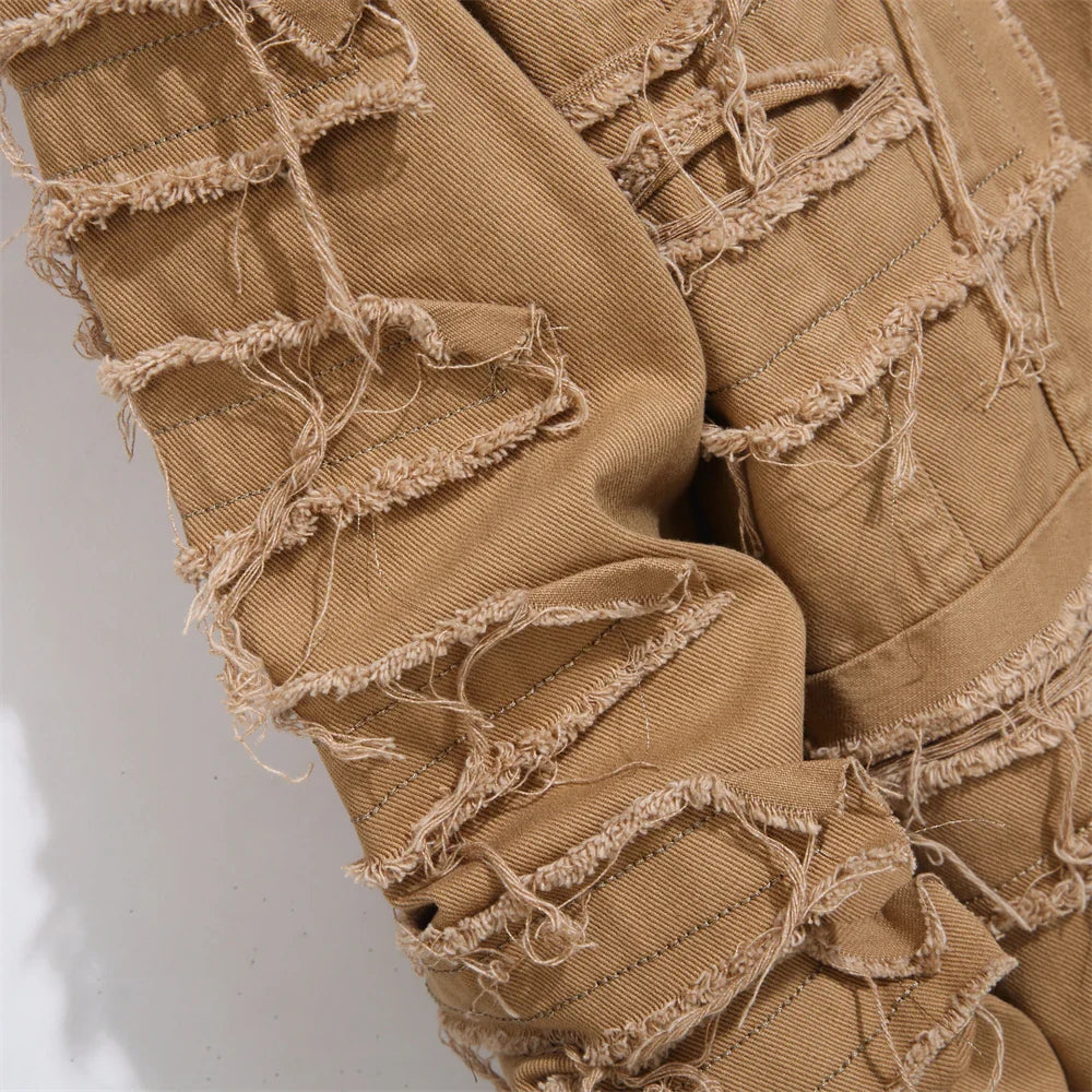 Men Stylish Vintage Hiphop Street Style Splicing Patch Slim Denim Jacket  Male Distressed Solid Motorcycle Denim Jacket Coat