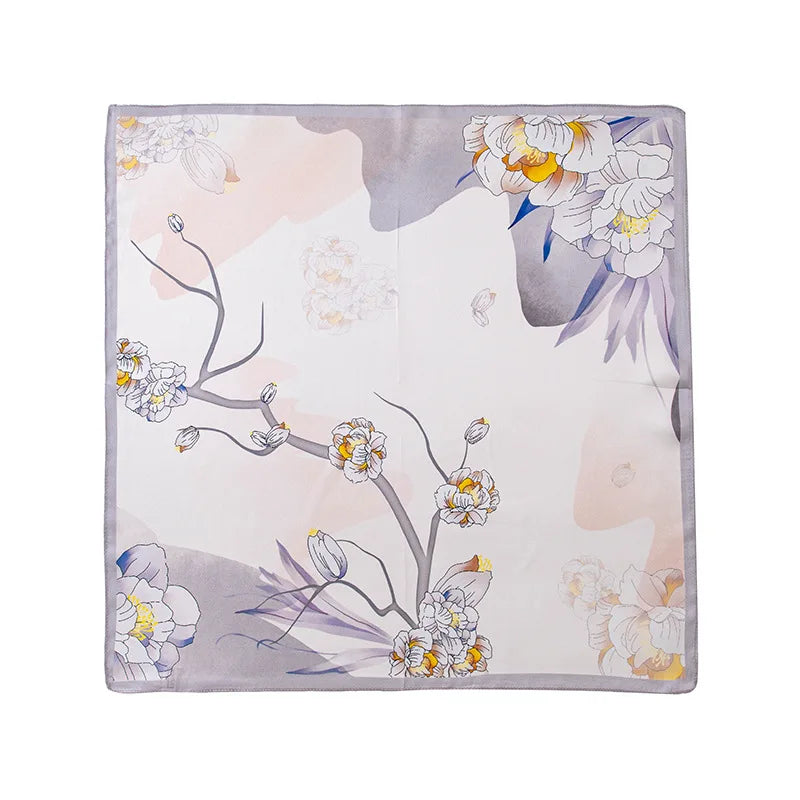 53Cm spring and summer new temperament women's 100% mulberry silk printed silk scarf fashion versatile high-end scarf shawl