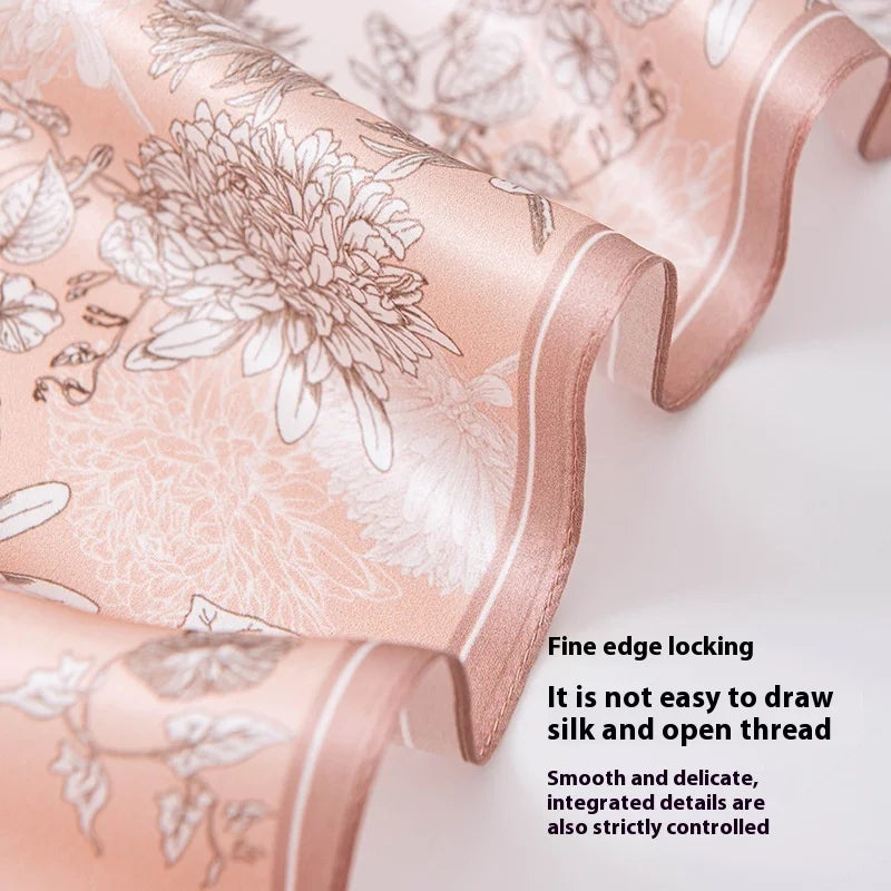 53Cm spring and summer new temperament women's 100% mulberry silk printed silk scarf fashion versatile high-end scarf shawl