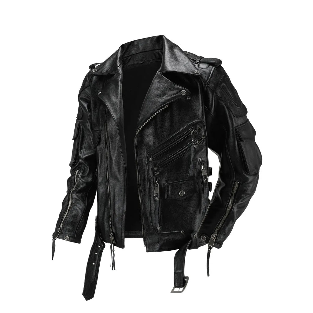 Copersian Men's Natural Leather Motorcycle Jacket Top Layer Causal Vintage Retro Moto Suit Leather Coat  Dropshipping