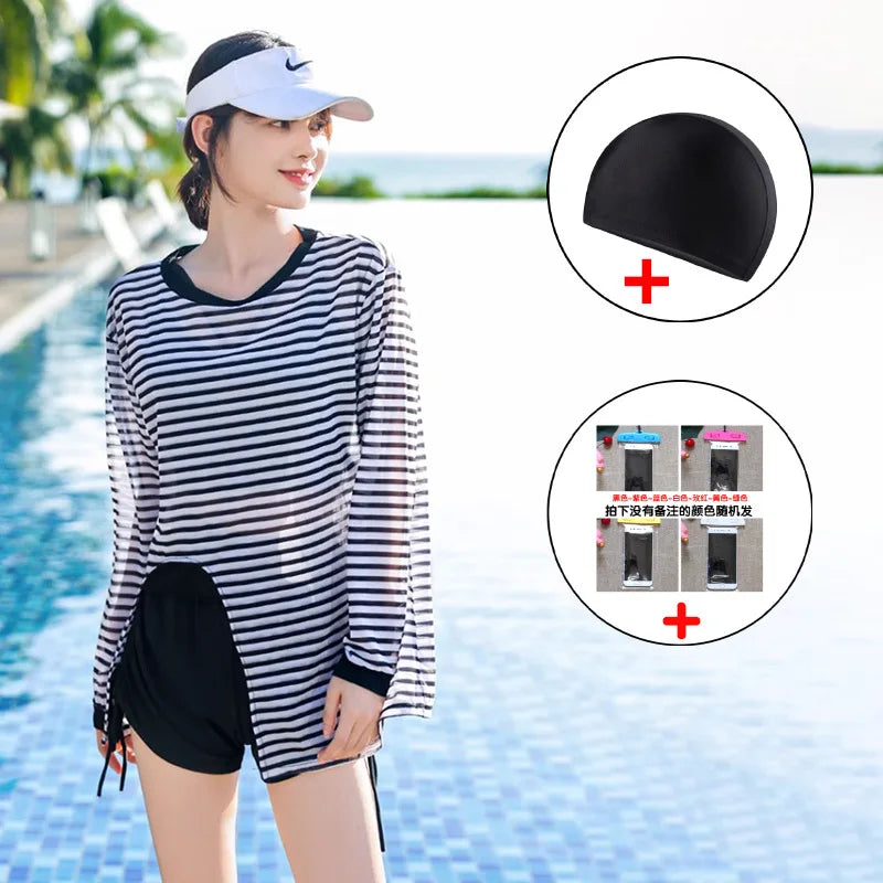 New Hot Sale Of The Season Women's Three-Piece Swimsuit Sports Separate Slimming Hot Spring Long Sleeve Sunscreen Swimming Costu