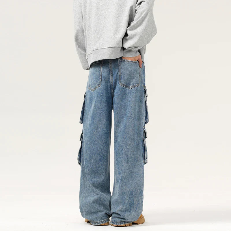 Autumn Men's Baggy Jeans Blue Wide Legs Denim Pants Oversize Cargo Korean Fashion Male Clothes Streetwear Trousers Sweatpants