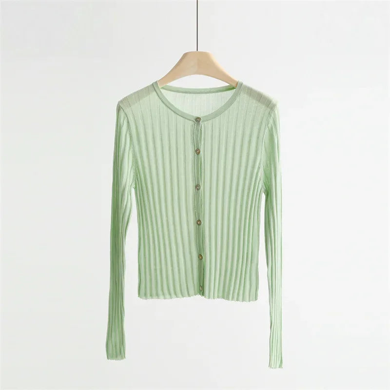 Summer Macaron Candy Color Lyocell Sweater Thin Long Sleeve Sunscreen Shirt Air Conditioning Shirt Outer Wear