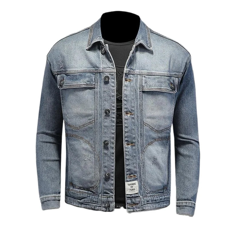 Men's retro classic denim jacket loose casual versatile lapel jacket high street fashion motorcycle riding clothes mens jacket