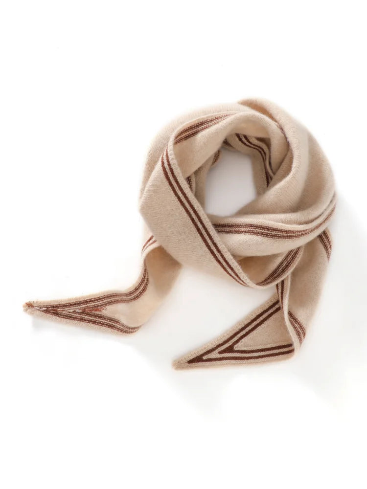 2024 Autumn/Winter New 100% Pure Cashmere Knitted Scarf Short Diamond Warm Neck Protection Scarf Color blocked Small Scarf