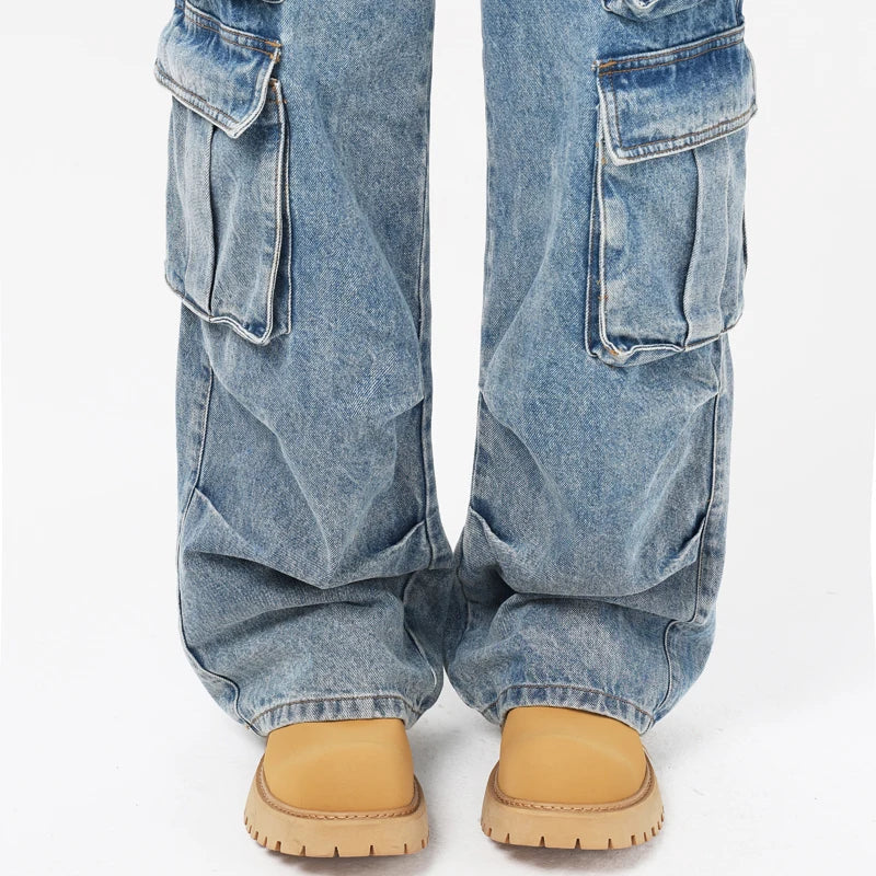 Autumn Men's Baggy Jeans Blue Wide Legs Denim Pants Oversize Cargo Korean Fashion Male Clothes Streetwear Trousers Sweatpants